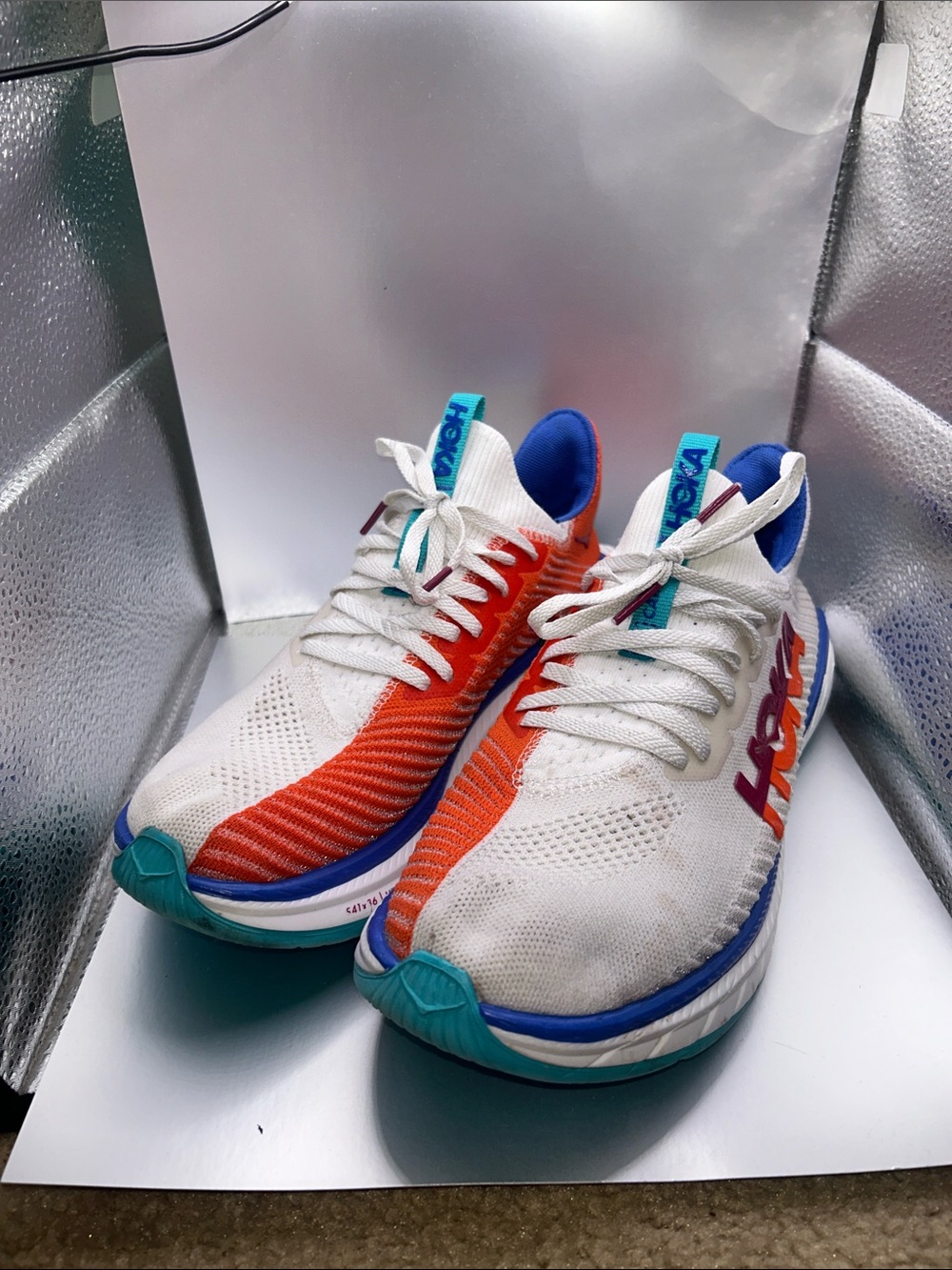 Hoka White Orange Blue Teal Lightweight Running Sneakers
